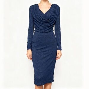 Betsy & Adam - Long‎ Sleeve Glitter Cowl Neck Dress Midi Dress